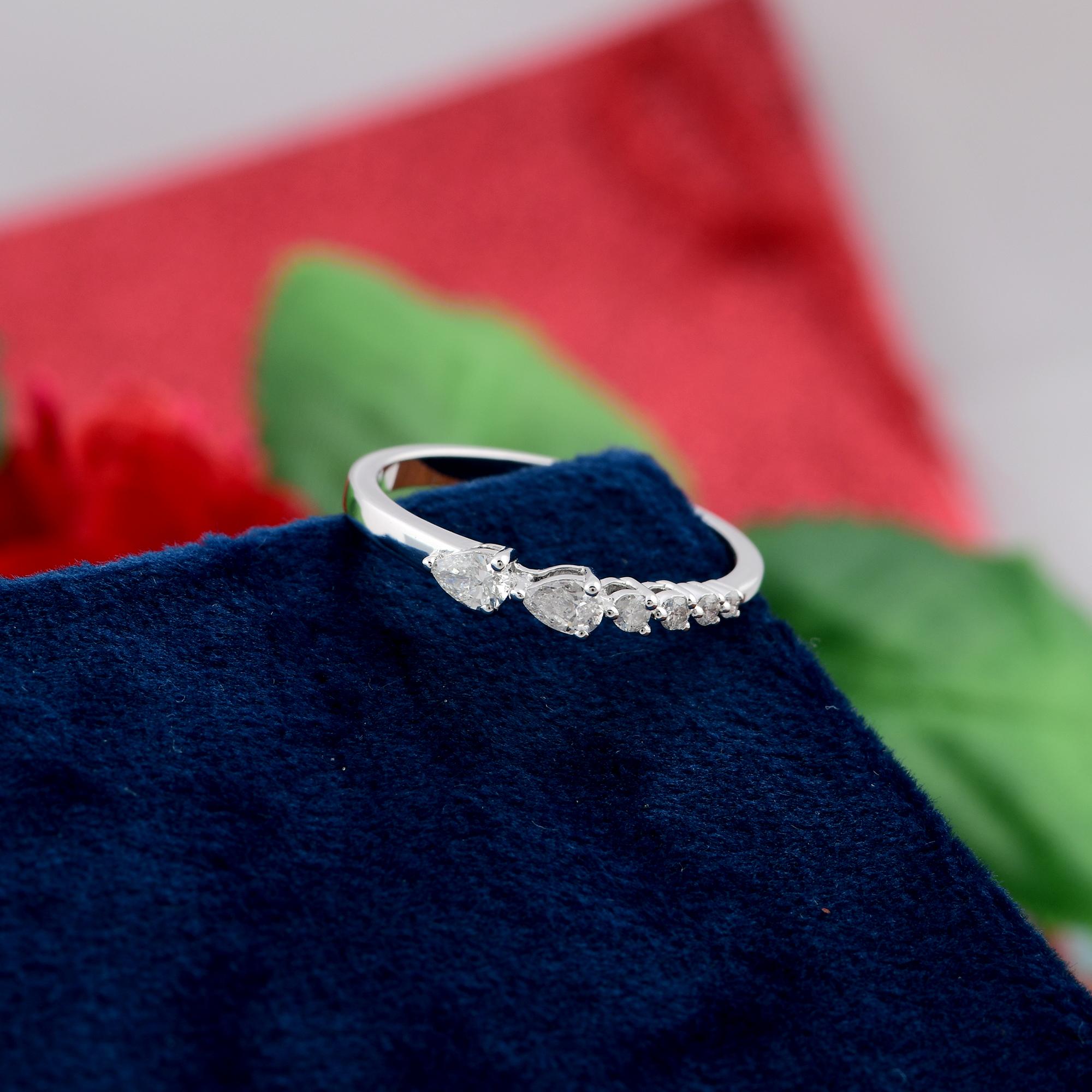 Round Cut 0.25 Carat Pear Round Diamond Band Ring 18 Karat White Gold Handmade Jewelry For Sale