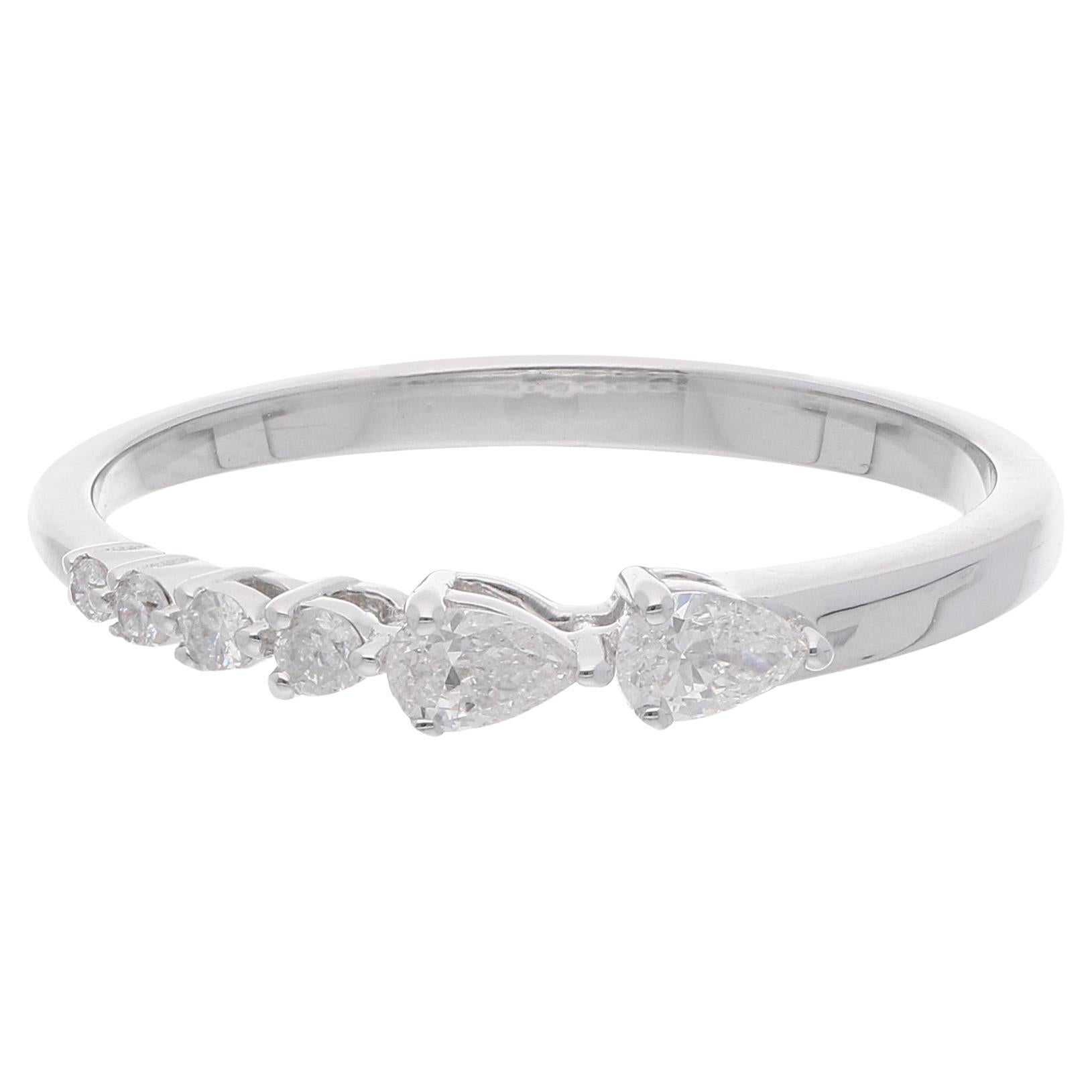 Anello a fascia con diamante rotondo a pera da 0,25 carati Gioielli fatti a mano in oro bianco 18 carati