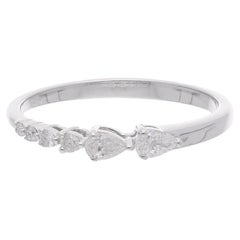 Bague jonc en or blanc 18 carats faite à la main avec diamants ronds en poire de 0,25 carat