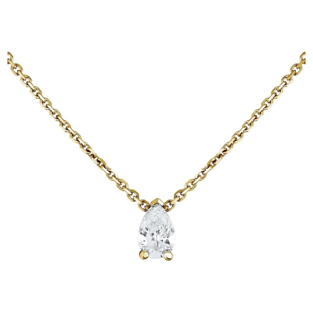 0.25 Carat Pear-Shaped Diamond Necklace in 14 Karat Yellow Gold, Shlomit Rogel For Sale