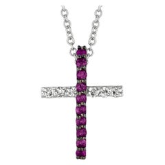 0.25 Carat Pink Sapphire and Diamond Cross Necklace 14 Karat White Gold