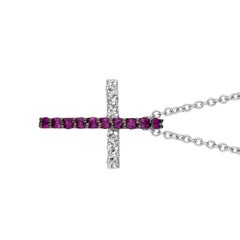 0.25 Carat Pink Sapphire and Diamond Cross Necklace 14 Karat White Gold