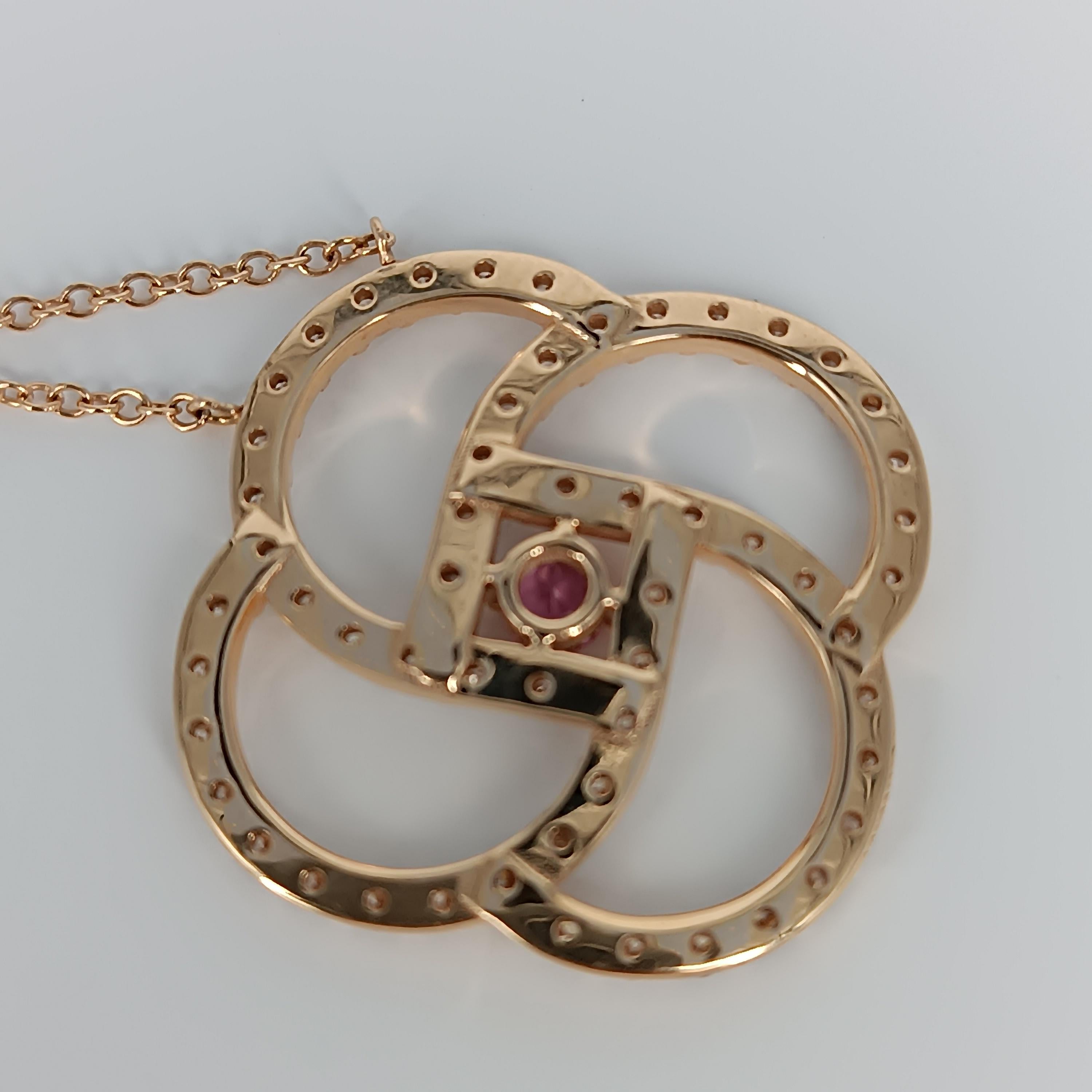 0.25 Carat Pink Sapphire VS G Color Diamonds 1.68 Carats.Rose Gold Necklace In New Condition For Sale In Milano, MI