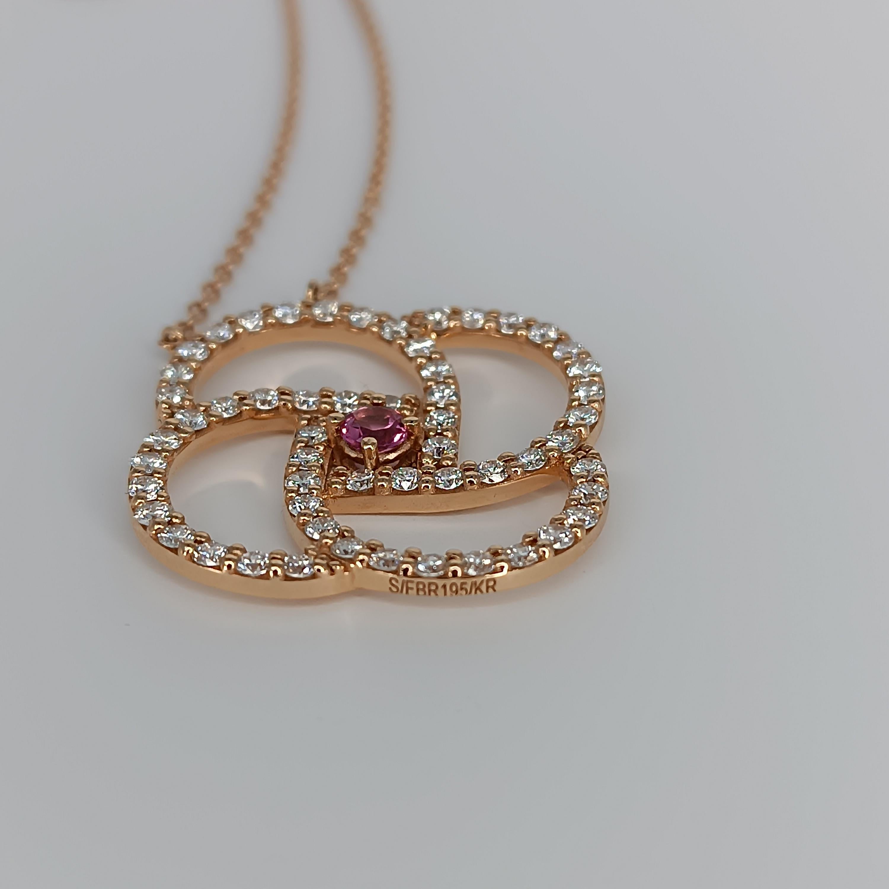 Women's 0.25 Carat Pink Sapphire VS G Color Diamonds 1.68 Carats.Rose Gold Necklace For Sale