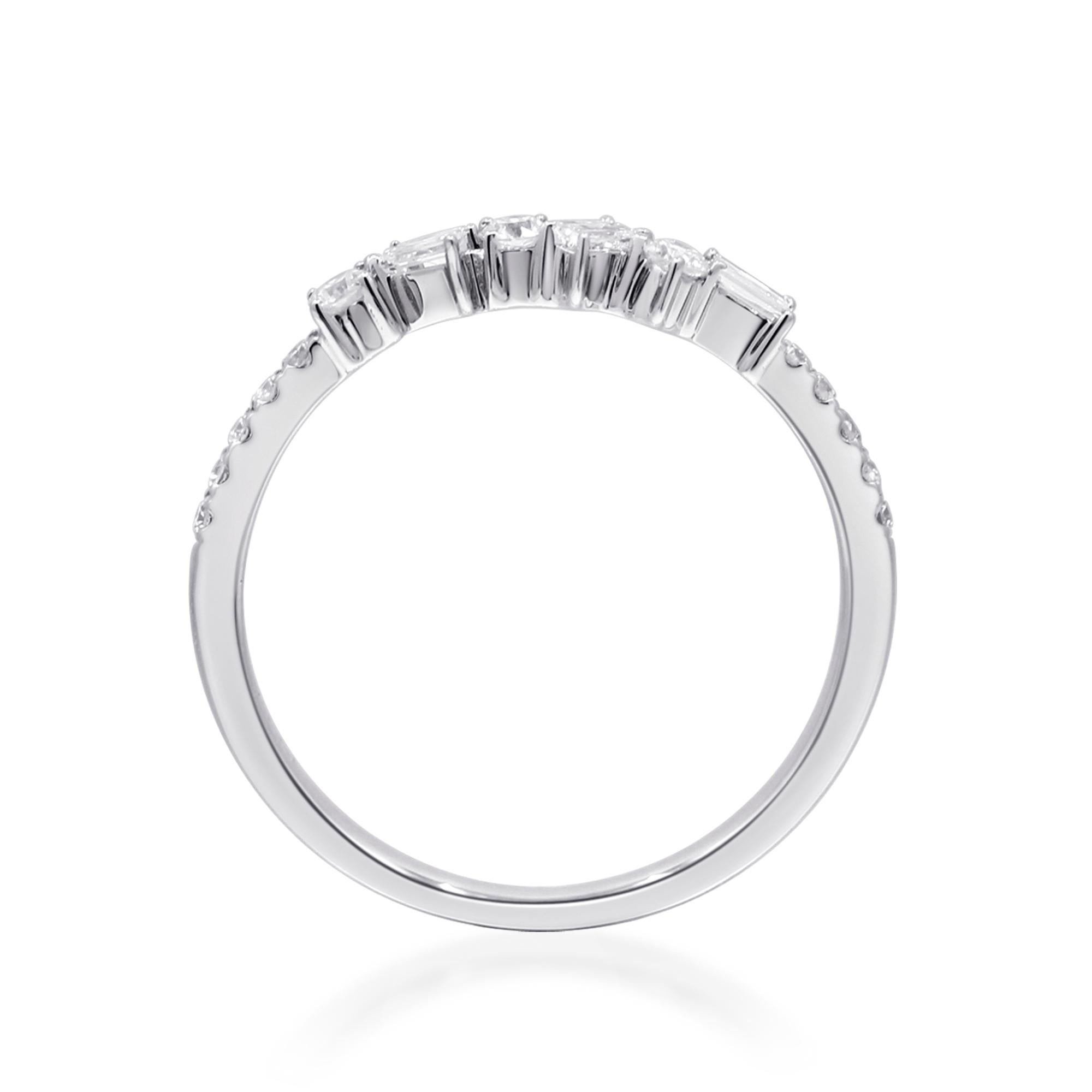 Round Cut 0.25 Carat Round, Baguette-Cut Diamond Accents 14K White Gold Ring For Sale