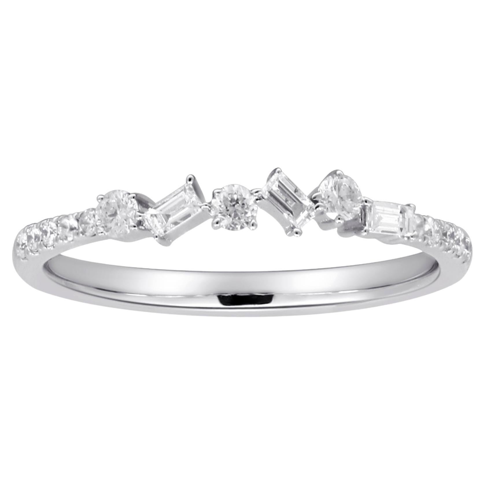 0.25 Carat Round, Baguette-Cut Diamond Accents 14K White Gold Ring For Sale