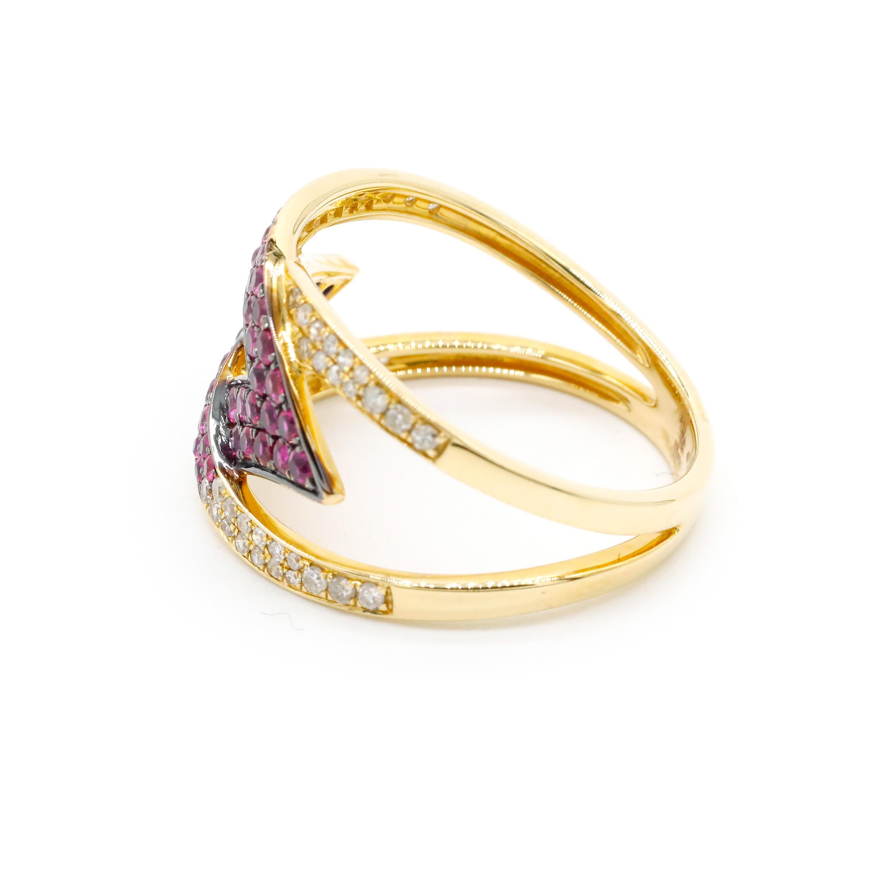 0.25 Carat Round Cut Diamond 0.62 Carat Ruby Pave 14k Yellow Gold Wrap Ring 

A wedding band or an Anniversary ring - this ring is just perfection. Featuring a single row of 0.62 Carat natural ruby stones , set in a Pave setting. Buffed to a