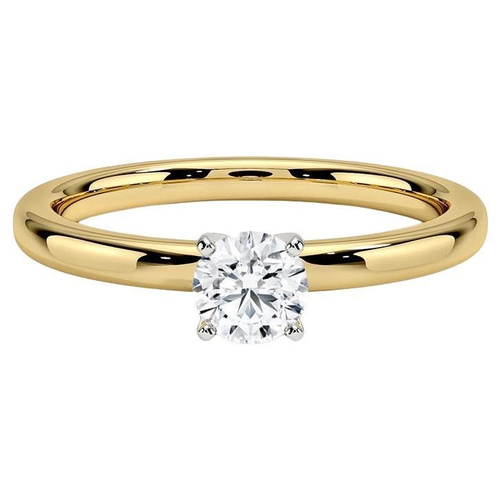 0.25 Karat runder Diamant-Ring mit 4 Zacken aus 14k Gelbgold im Angebot