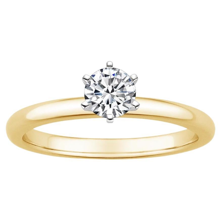 0,25 Karat runder Diamant-Ring mit 6 Zacken aus 14k Gelbgold im Angebot