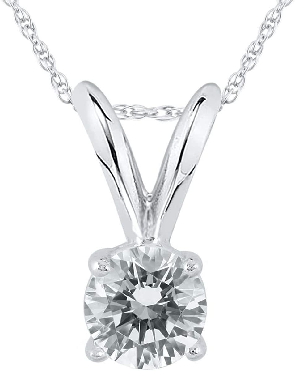 Taglio rotondo Ciondolo solitario con diamante rotondo da 0,25 carati in oro bianco 14K Eleganza senza tempo in vendita