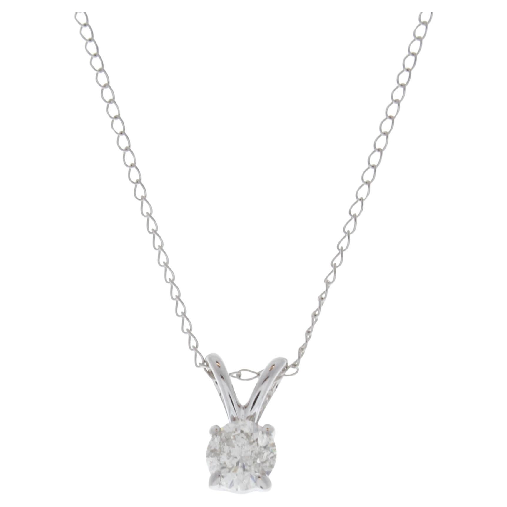 0.25 Carat Round Diamond Solitaire Pendant 14K White Gold Timeless Elegance