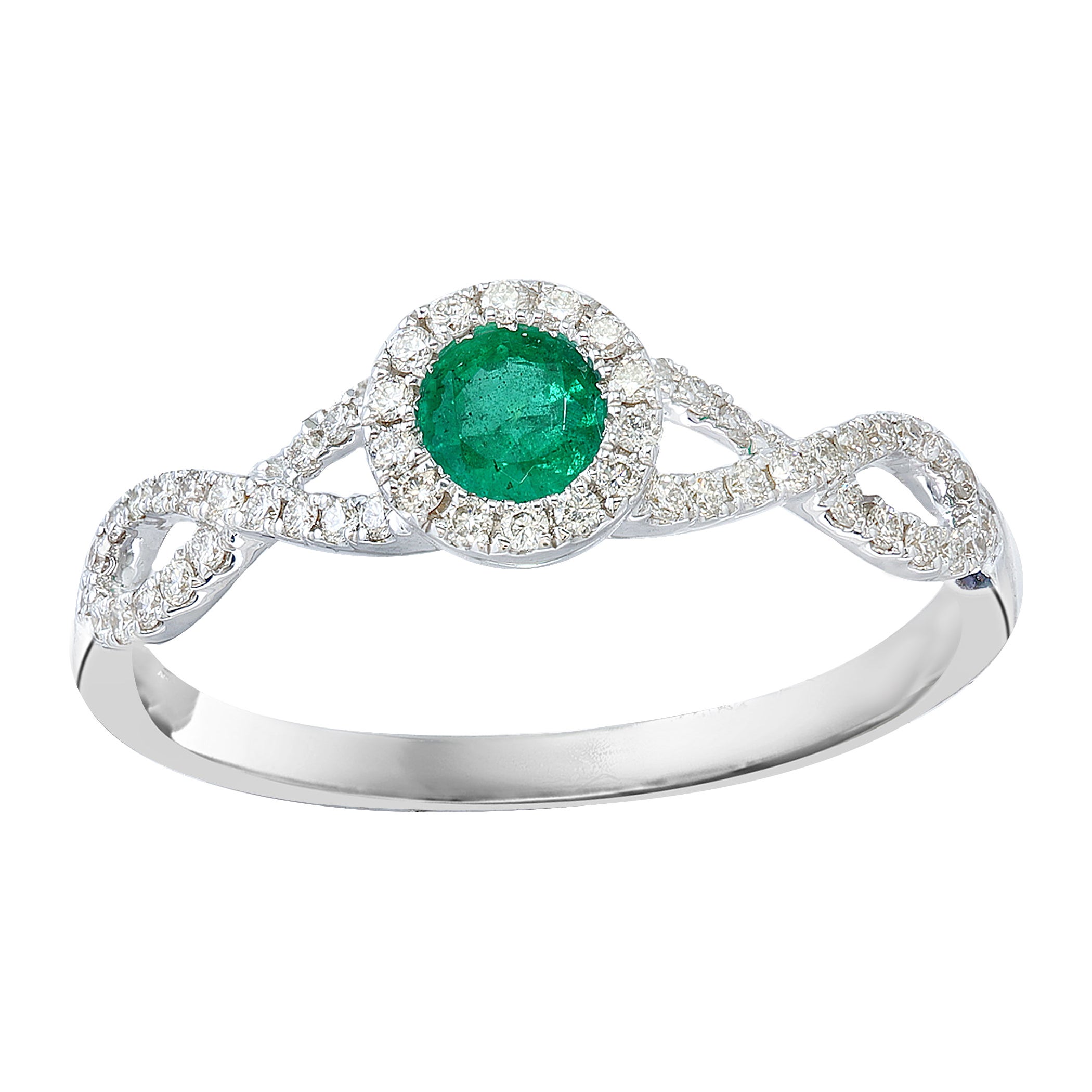 0.25 Carat Round Emerald Fashion Ring in 14K White Gold For Sale