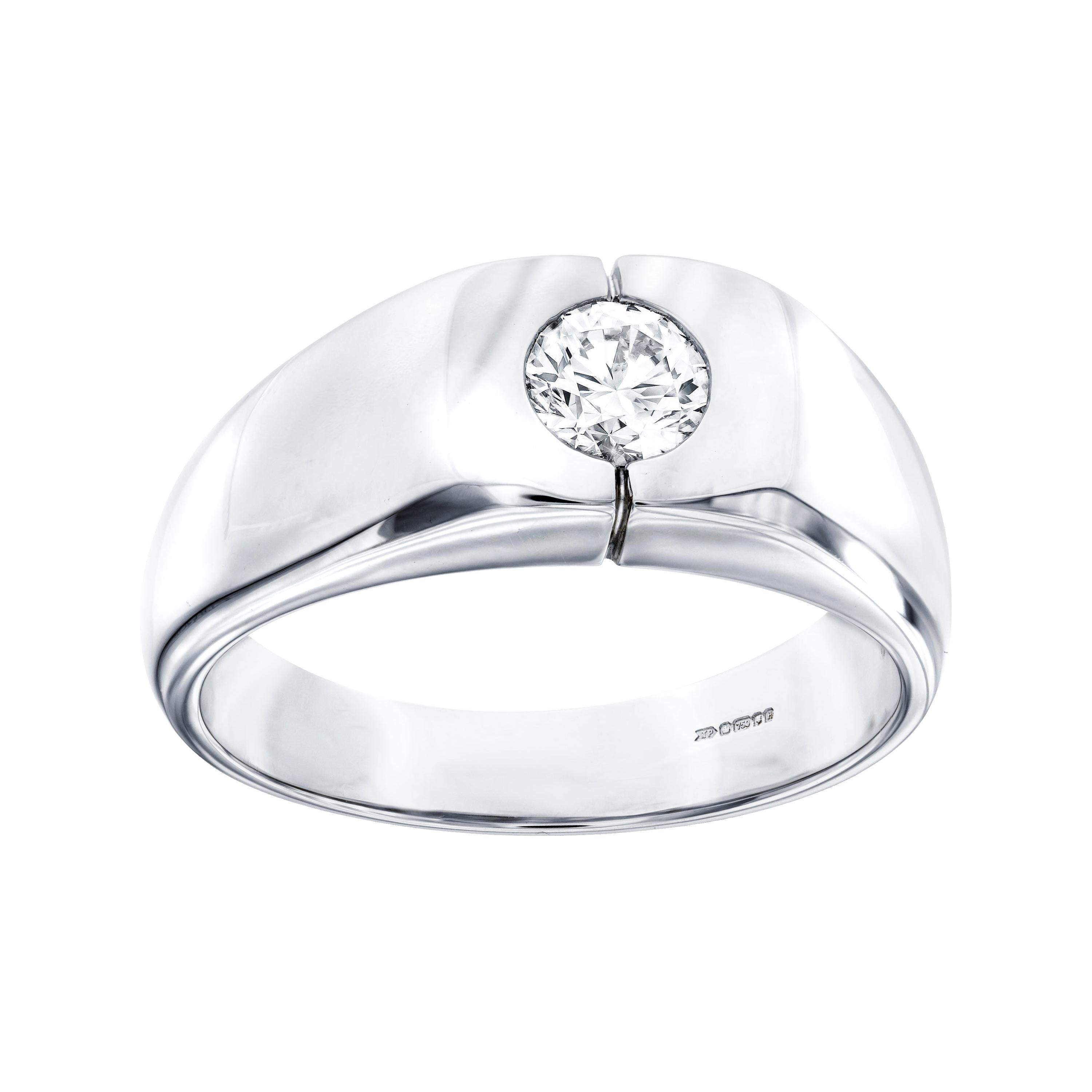 0.25 Carat Round White Diamond 18 Kt White Gold Men's Signet Gentleman Ring For Sale