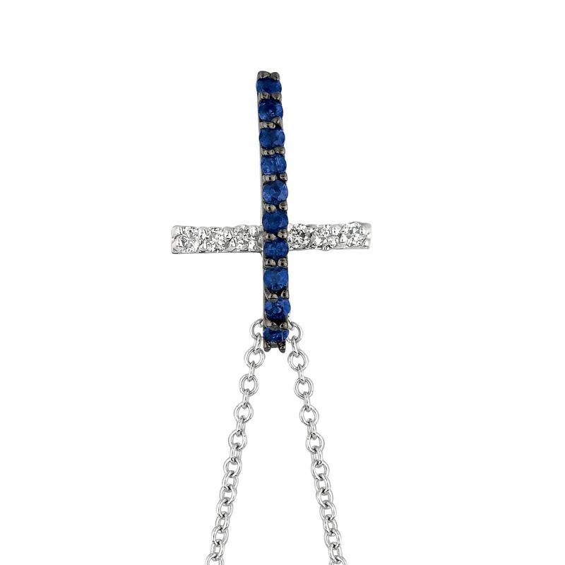 Contemporary 0.25 Carat Sapphire and Diamond Cross Necklace 14 Karat White Gold For Sale