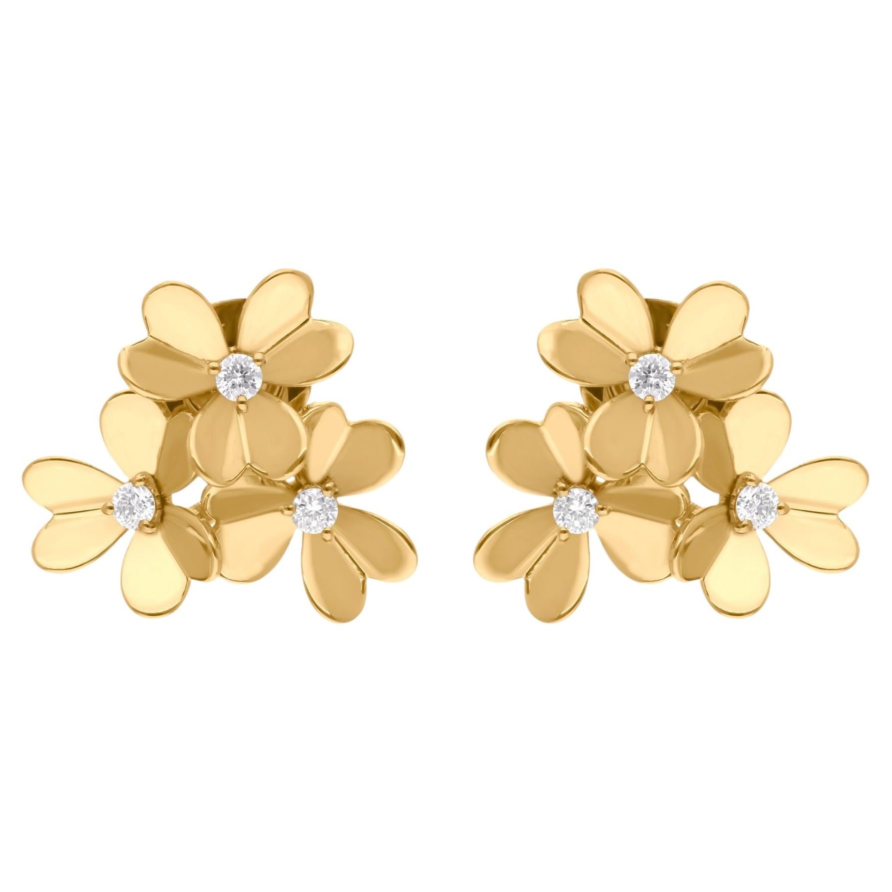 0.25 Carat SI Clarity HI Color Diamond Fine Flower Earrings 14 Karat Yellow Gold