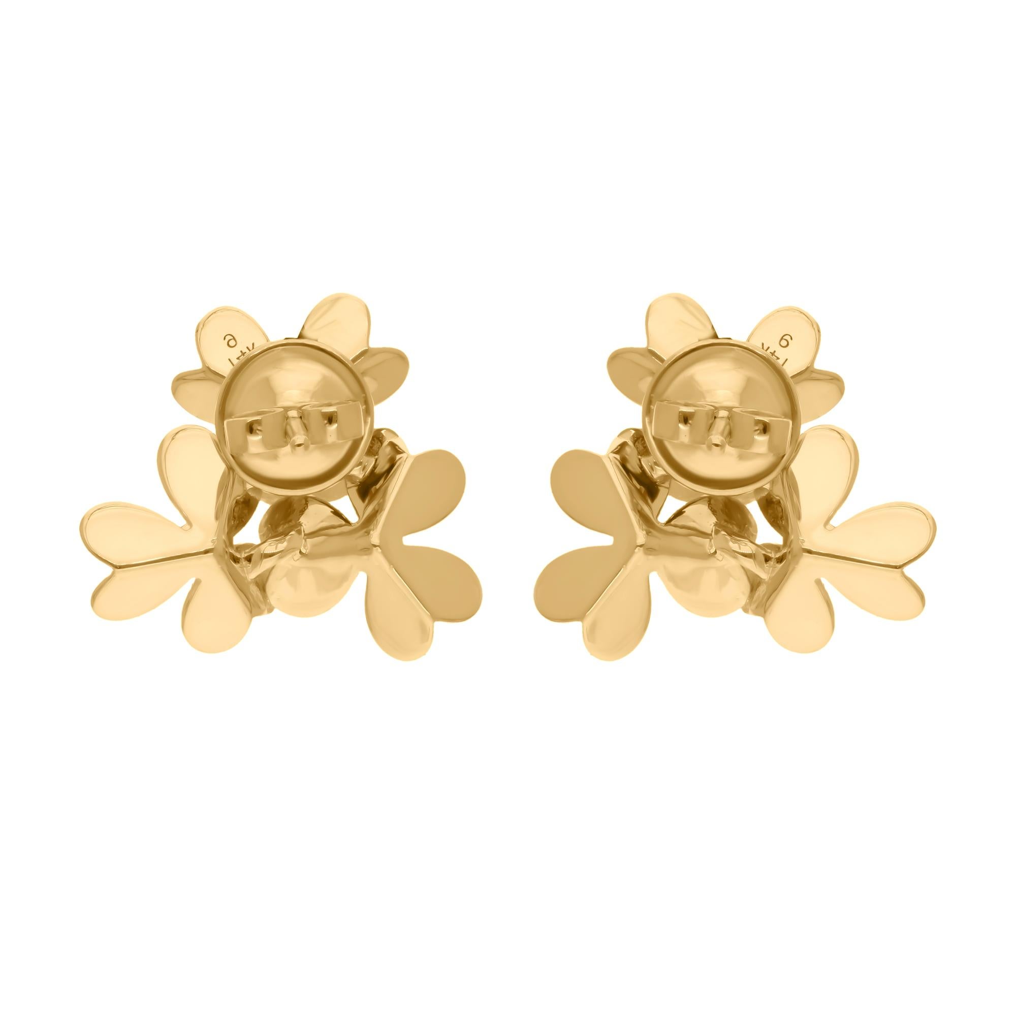 0.25 Carat SI Clarity HI Color Diamond Flower Earrings 14 Karat Yellow Gold For Sale 1