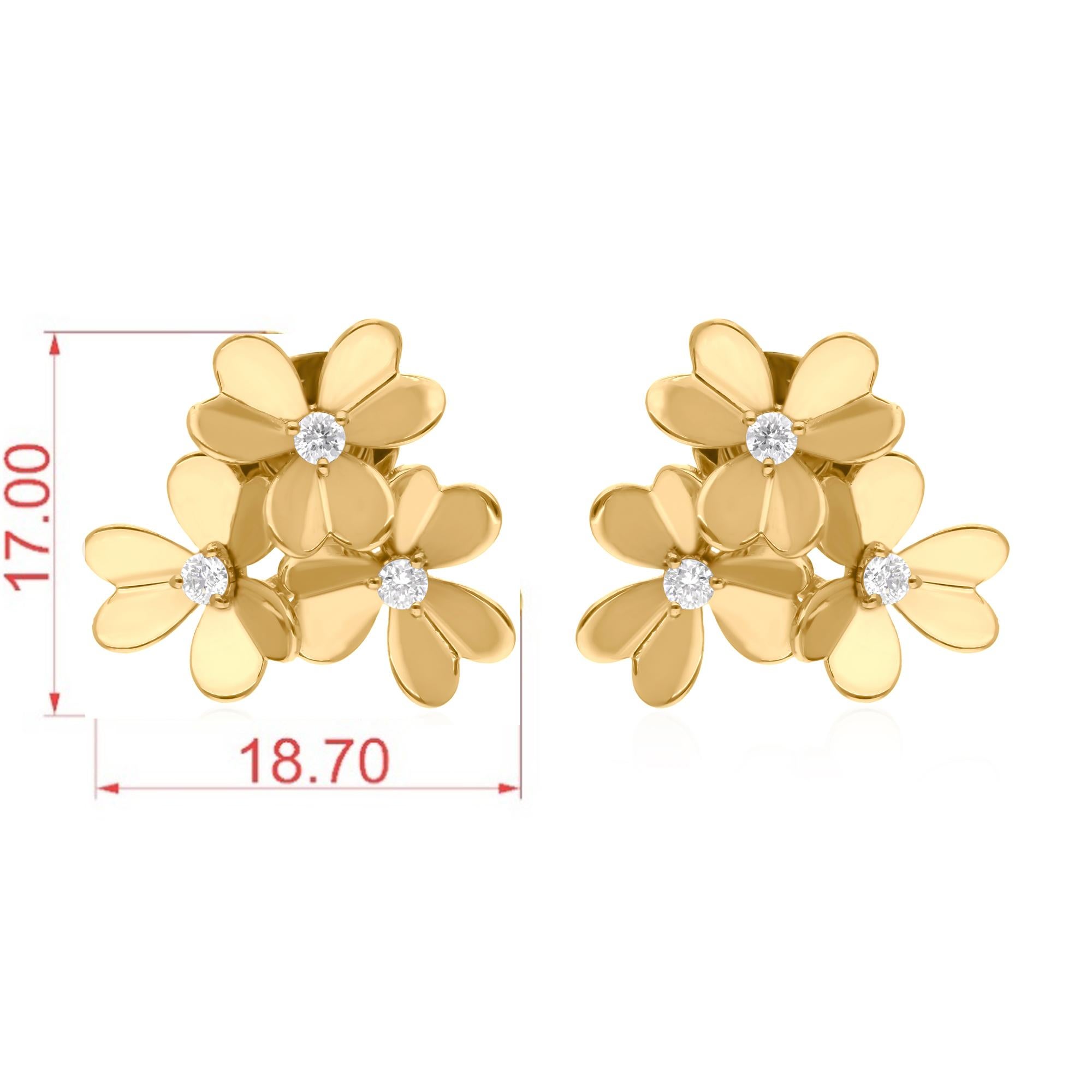 0.25 Carat SI Clarity HI Color Diamond Flower Earrings 14 Karat Yellow Gold For Sale 2