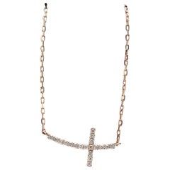 0.25 Carat Stunning 14 Karat Solid Rose Gold Diamond Cross Necklace