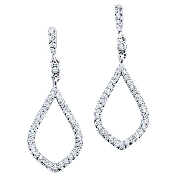 0.25 Carat Total Weight Diamond Petite Dangle Earrings, 14 Karat White Gold  For Sale