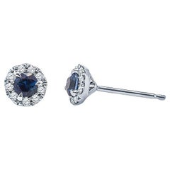 0,25 Karat Gesamtgewicht natürlicher blauer Saphir & Diamant Halo-Ohrstecker 