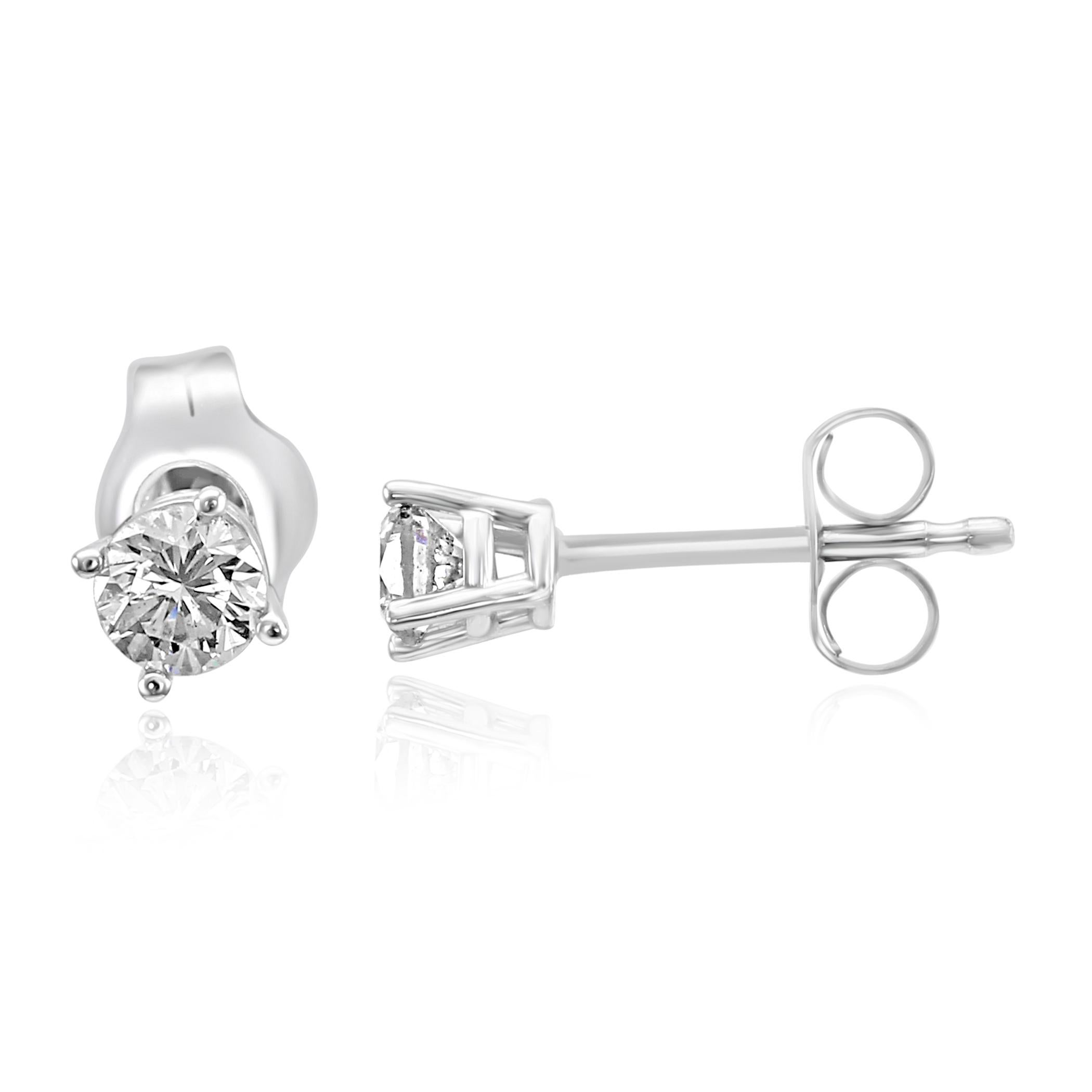 Modern 0.25 Carat Total Weight White Diamond Gold Push Back Stud Earrings