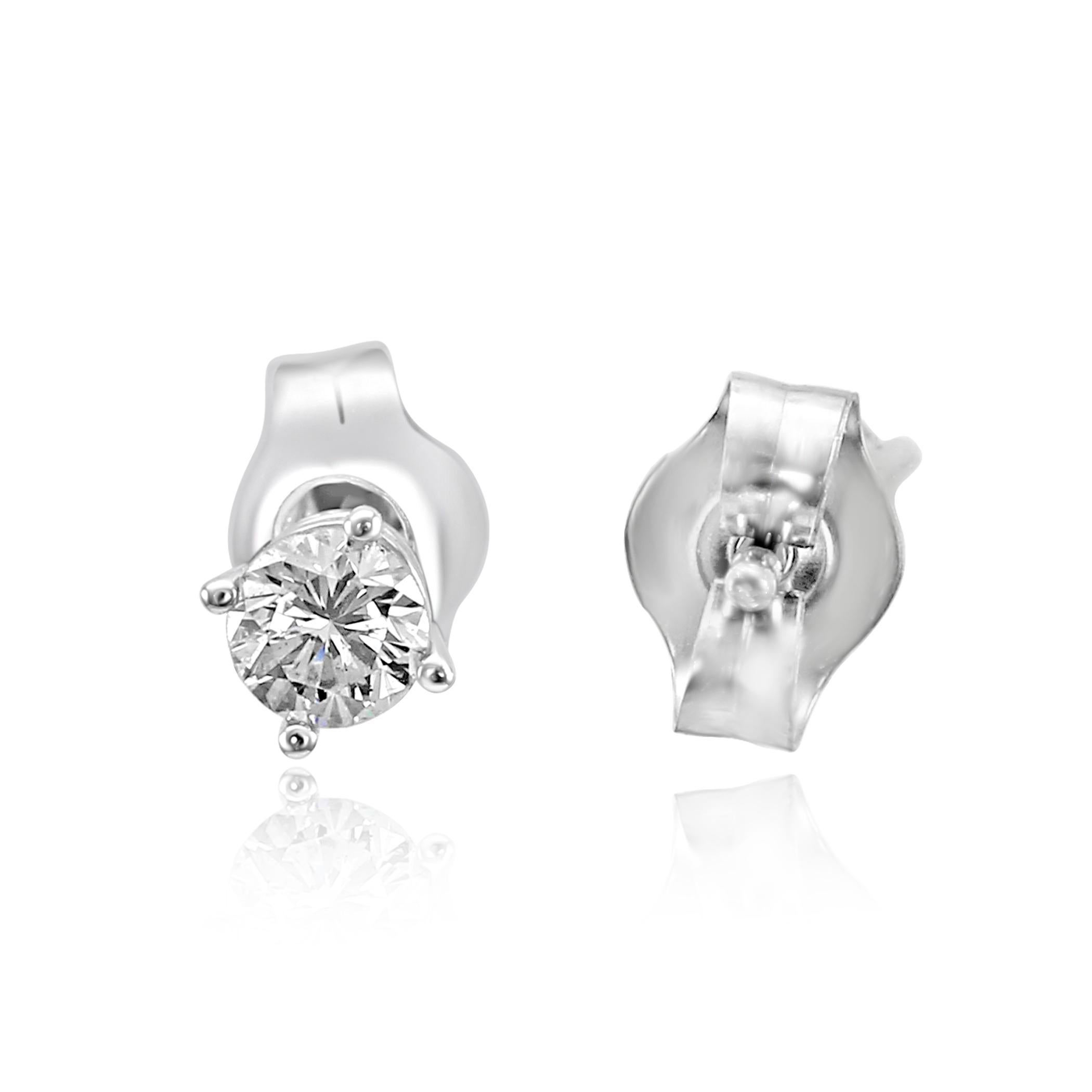 Round Cut 0.25 Carat Total Weight White Diamond Gold Push Back Stud Earrings