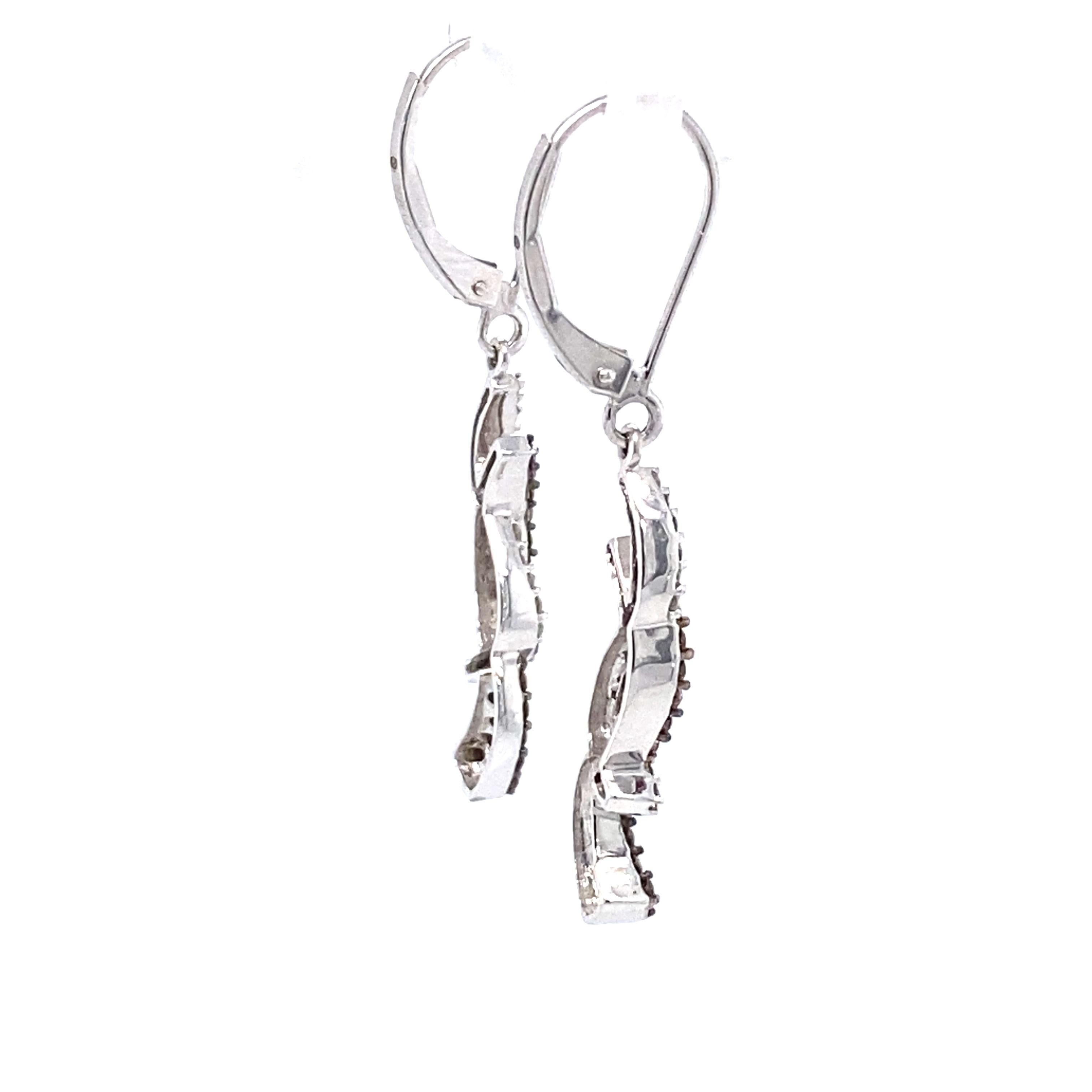 Modern 0.25 Carat White and Brown Diamond Twist Chandelier Earrings in 14 Karat Gold For Sale