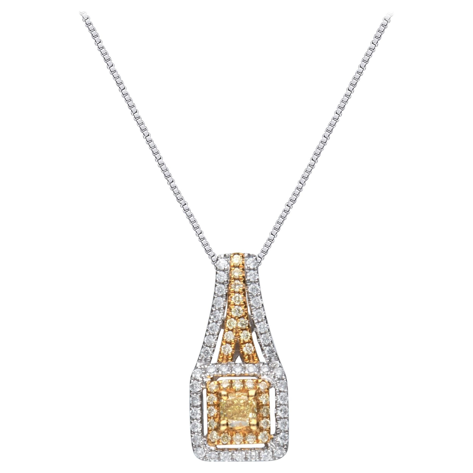 0.25 Carat Yellow Diamond 14 Karat Two-Tone Gold Pendant Necklace