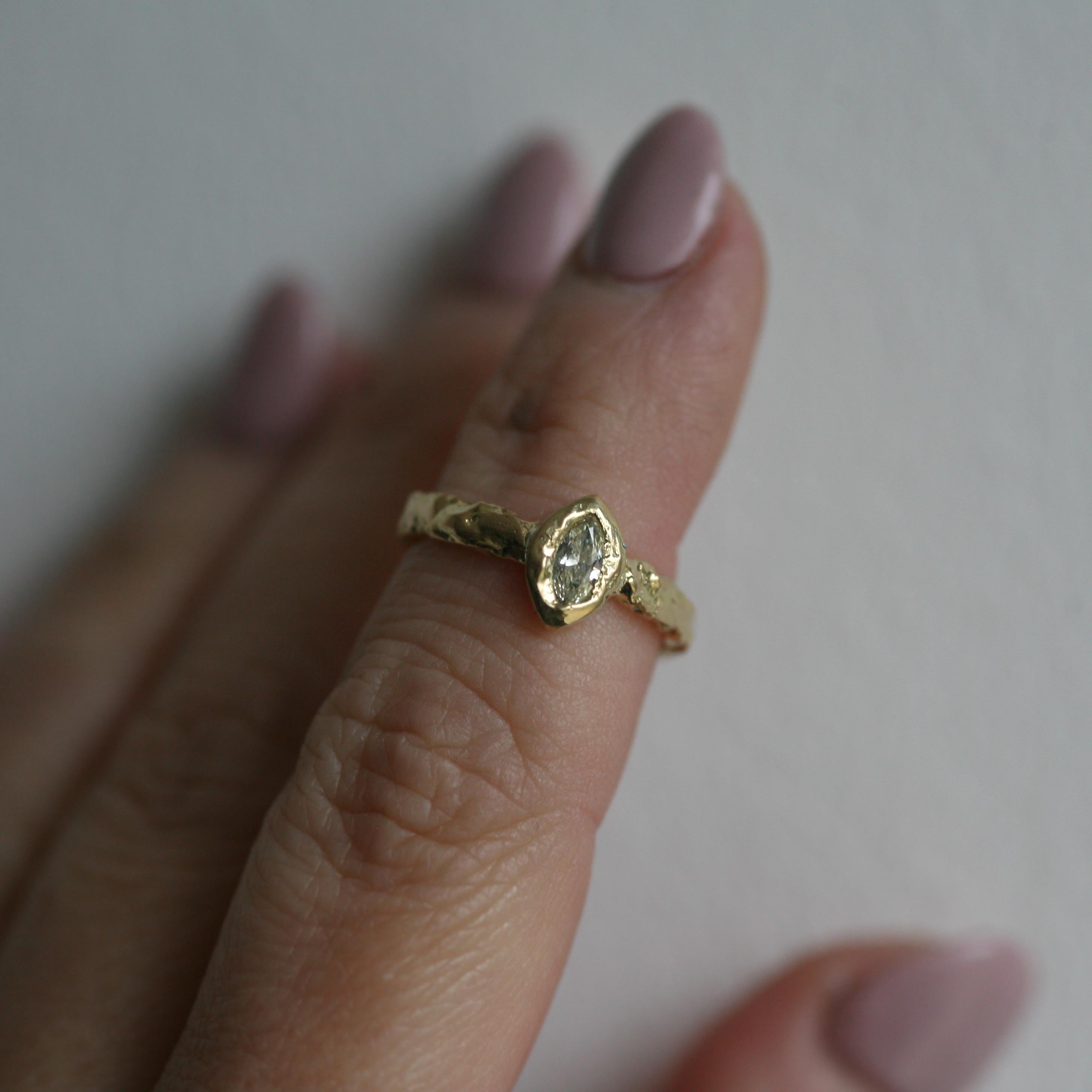 Baguette Cut 0.25 Carat Yellow Marquise Cut Diamond Gold Engagement Ring For Sale