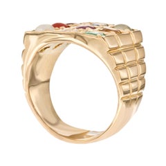 0.25 CT Diamond Multi Stone 18 KT Yellow Gold Sapphire Emerald Ruby Signet Ring