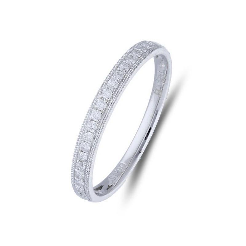 Diamonds: Nineteen meticulously selected excellent round diamonds grace this wedding ring, each set securely in a delicate micro pave setting, creating a continuous and delicate shimmer. The total carat weight of 0.25 carats ensures a captivating