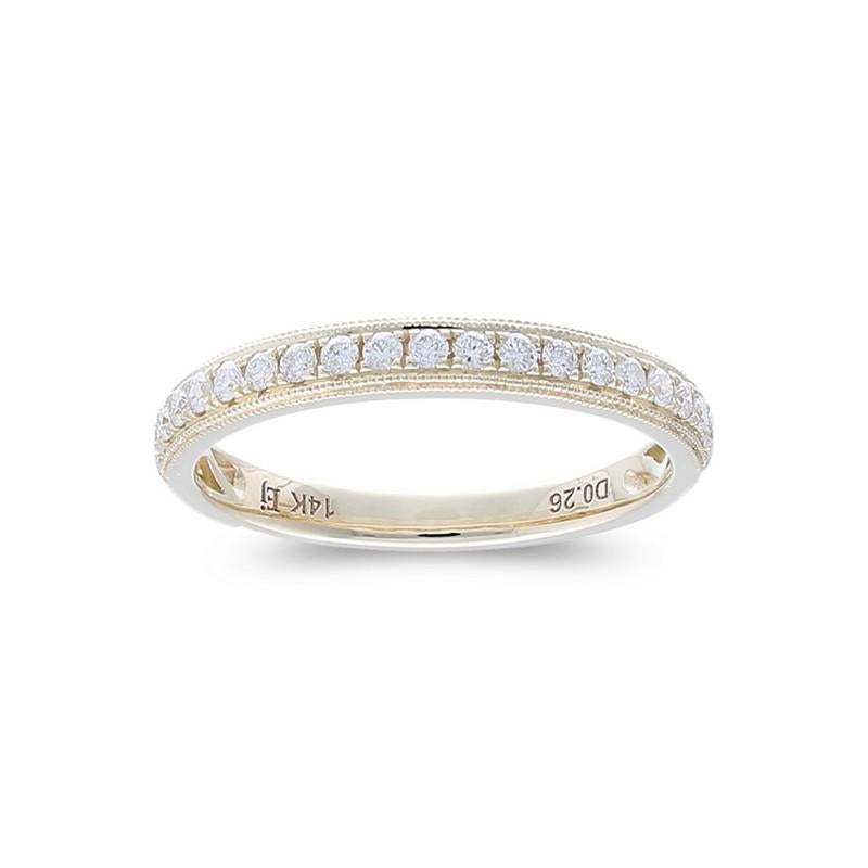 Diamonds: Nineteen meticulously selected excellent round diamonds grace this wedding ring, each set securely in a delicate micro pave setting, creating a continuous and delicate shimmer. The total carat weight of 0.15 carats ensures a captivating