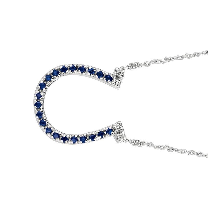 0.25 Carat Natural Diamond and Sapphire Horseshoe Necklace Pendant 14K White Gold G SI 18 inches

100% Natural Diamonds and Sapphires
0.25CTW
G-H
SI
14K White Gold, Pave, 2.90 gram
10/16 inch in width & length
4 diamonds - 0.04ct, 21 sapphires -
