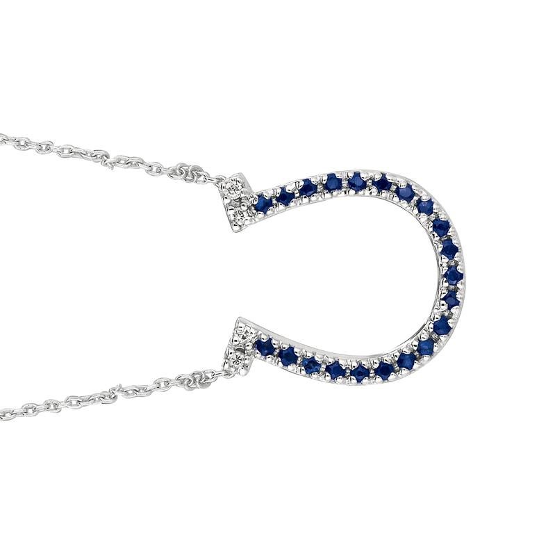 Contemporary 0.25 Carat Natural Sapphire and Diamond Horseshoe Necklace 14 Karat Gold G SI For Sale