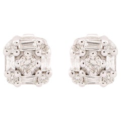 Boucles d'oreilles en or blanc 10 carats avec diamants ronds baguette SI/HI de 0,25 Ct