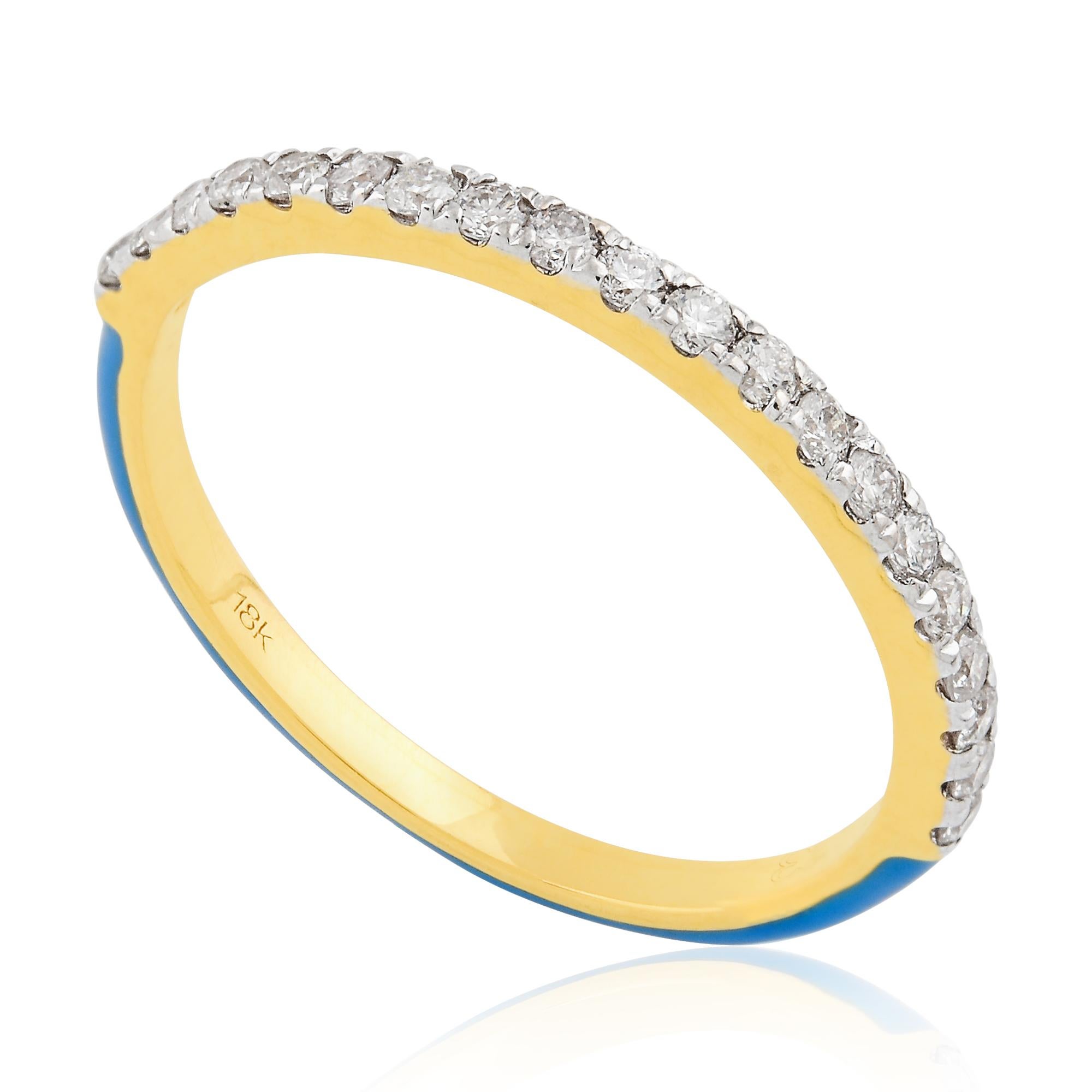 For Sale:  0.25 Ct SI/HI Diamond Half Eternity Blue Enamel Band Ring 18 Karat Yellow Gold 2