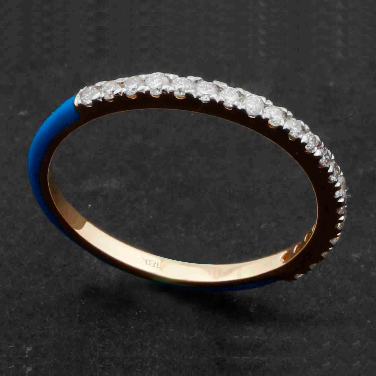 For Sale:  0.25 Ct SI/HI Diamond Half Eternity Blue Enamel Band Ring 18 Karat Yellow Gold 5