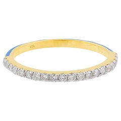 Bague d'éternité en or jaune 18 carats avec diamants 0,25 carat SI/HI et demi-anneau en émail bleu