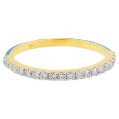 Anello a mezza eternità con diamante da 0,25 carati SI/HI e smalto blu, oro giallo 18 carati