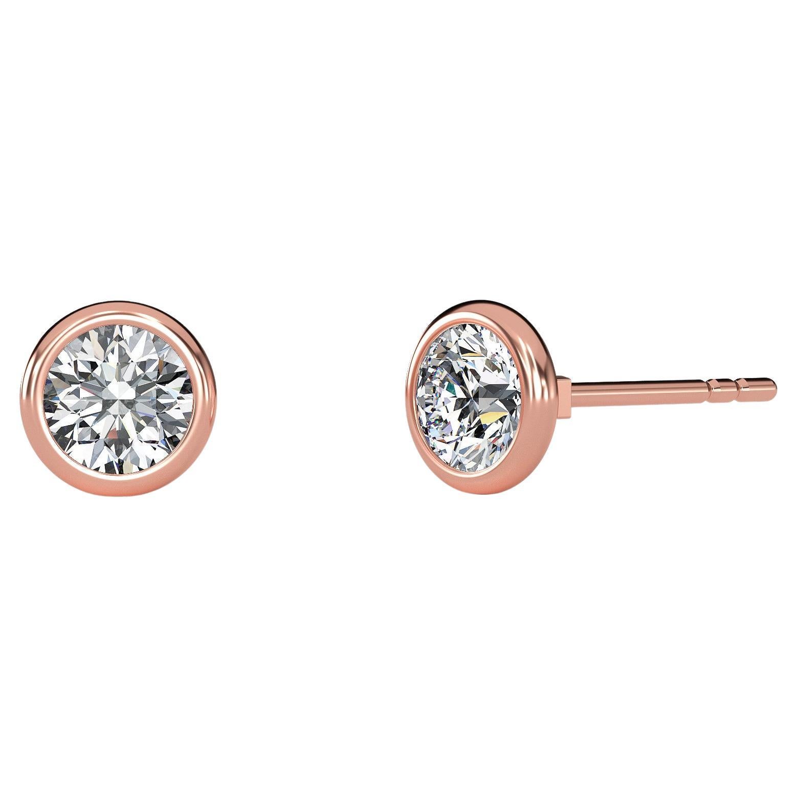 0.25 Carat Tw Natural Diamond 14k Gold Bezel Setting Stud Earring For Sale