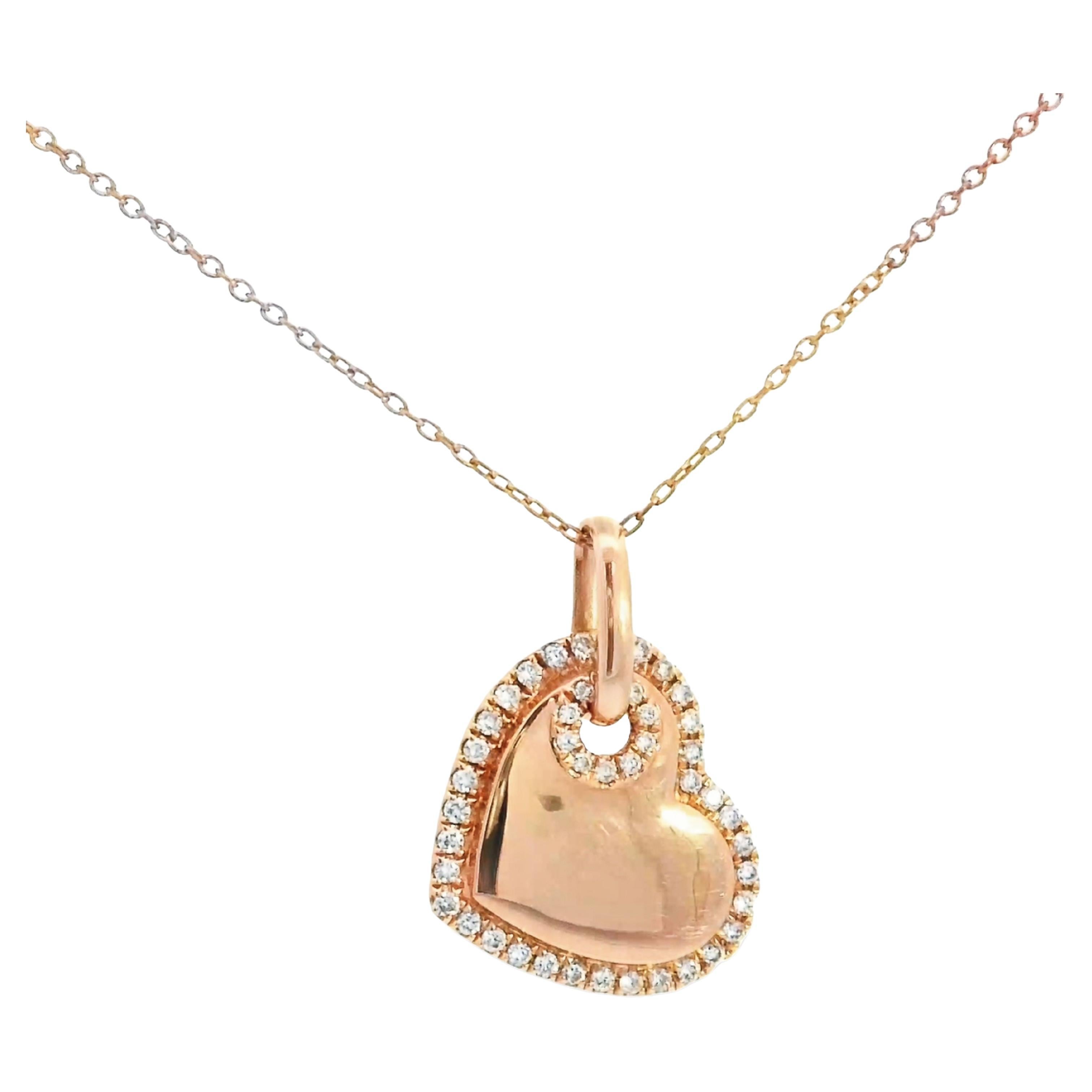 0.25 ctw Pink Diamond Round 14K Rose Gold Necklace For Sale