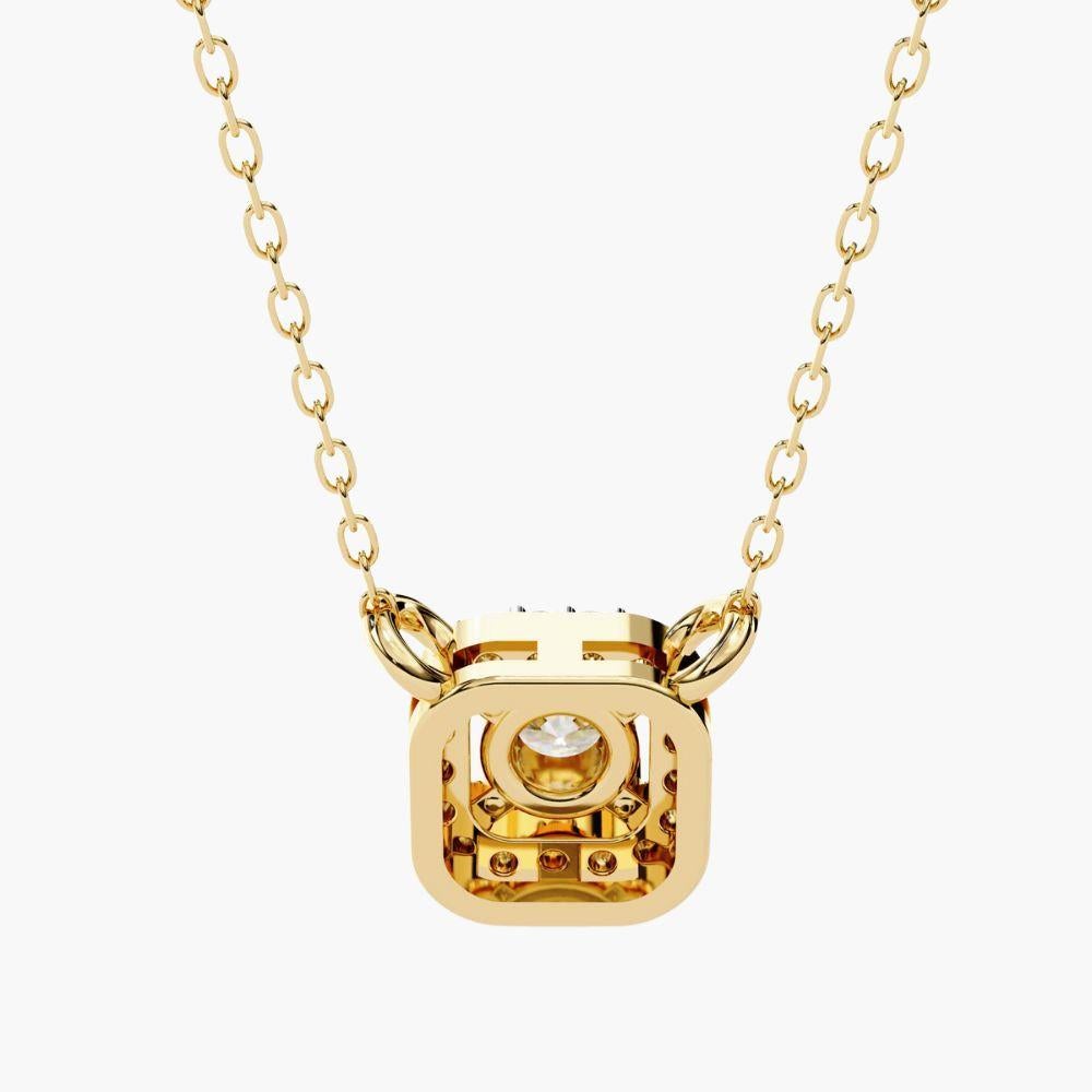 0.25 Ctw Solitaire Diamond Square Halo Necklace 14K Gold For Sale 4
