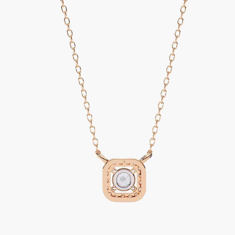 0.25 Ctw Solitaire Diamond Square Halo Necklace 14K Gold For Sale 6