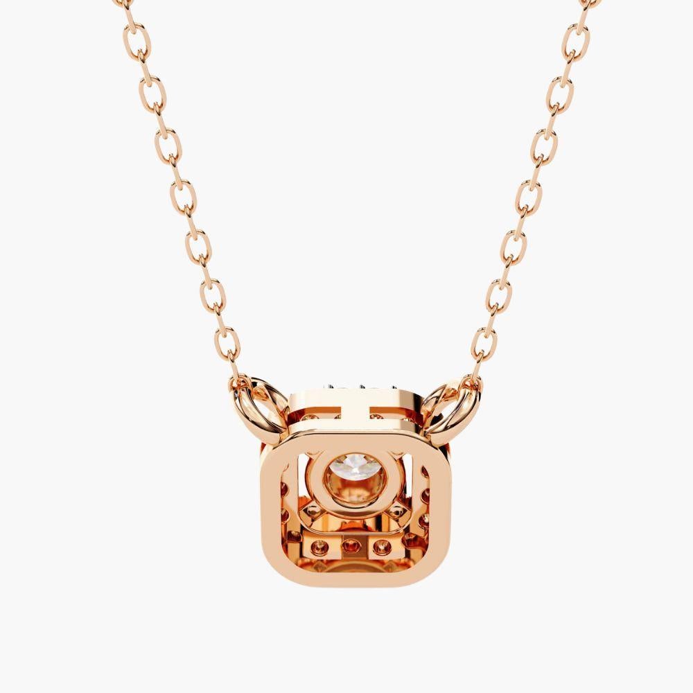 0.25 Ctw Solitaire Diamond Square Halo Necklace 14K Gold For Sale 8