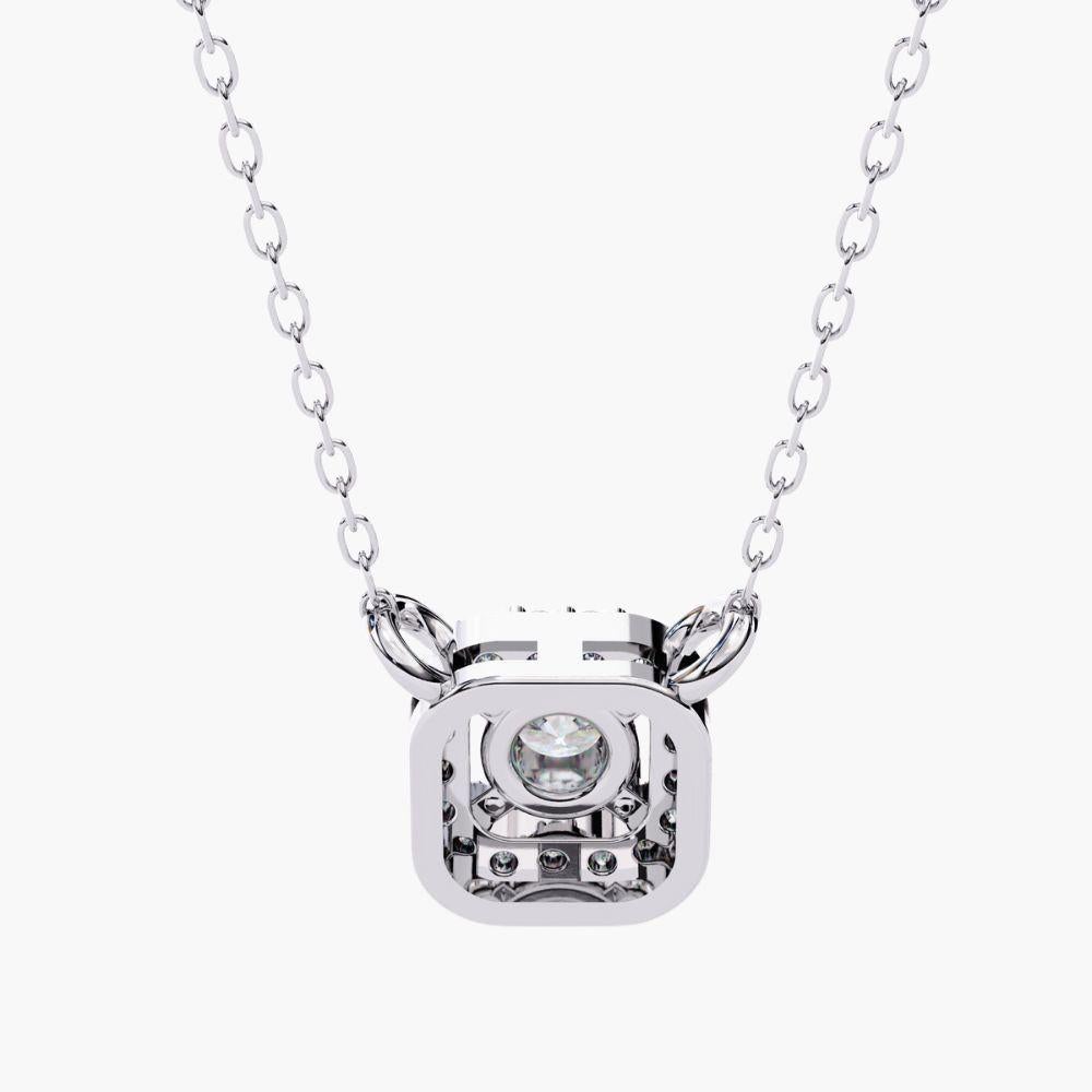 0.25 Ctw Solitaire Diamond Square Halo Necklace 14K Gold In New Condition For Sale In New York, NY