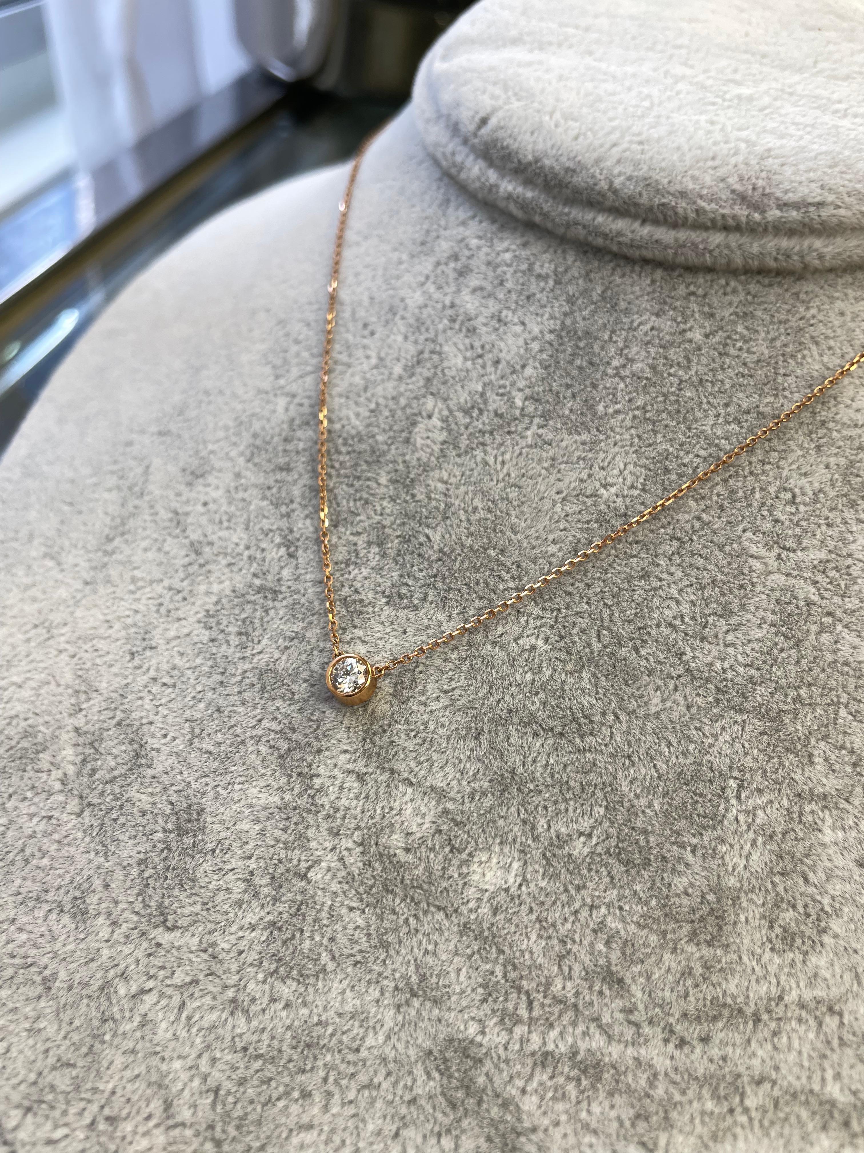 Modern 0.25ct Bezel Set Solitaire Diamond Necklace in 18k Rose Gold For Sale