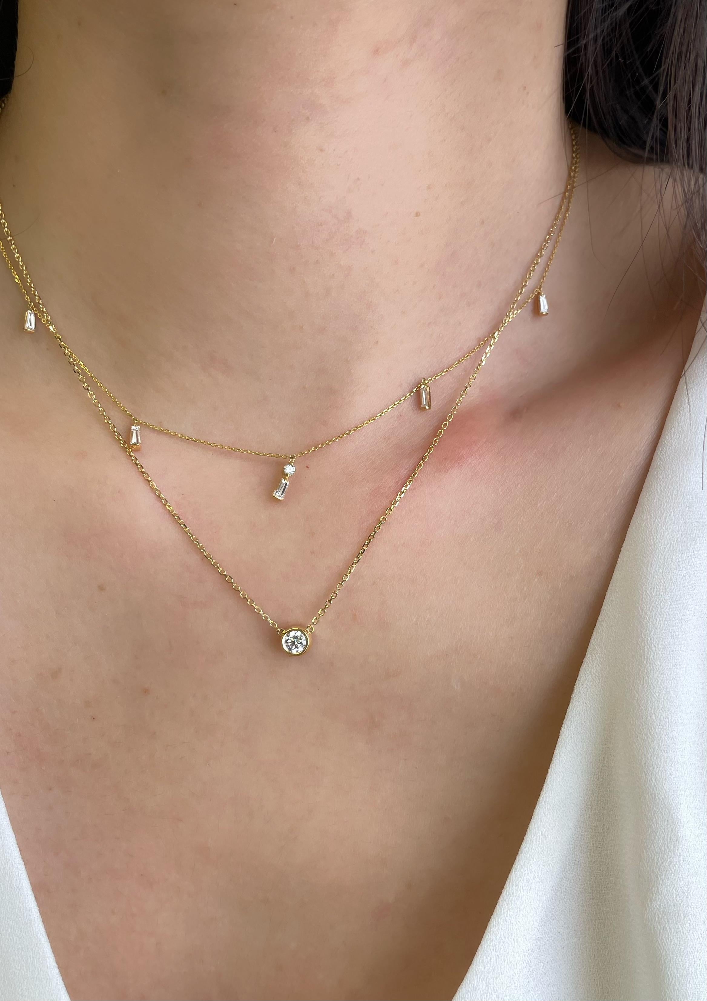 Sometimes less is more, our dainty Bezel set diamond necklace is a must have piece. This dainty and delicate piece is a stunning addition for any occasion. Definitely easy to match and can be wear itself or stack with our necklaces. 

Product