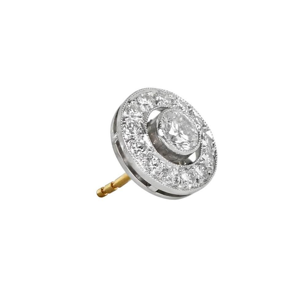 Art Deco 0.25ct Brilliant Cut Diamond Earrings, Diamond Halo, 18k Yellow Gold, Platinum For Sale