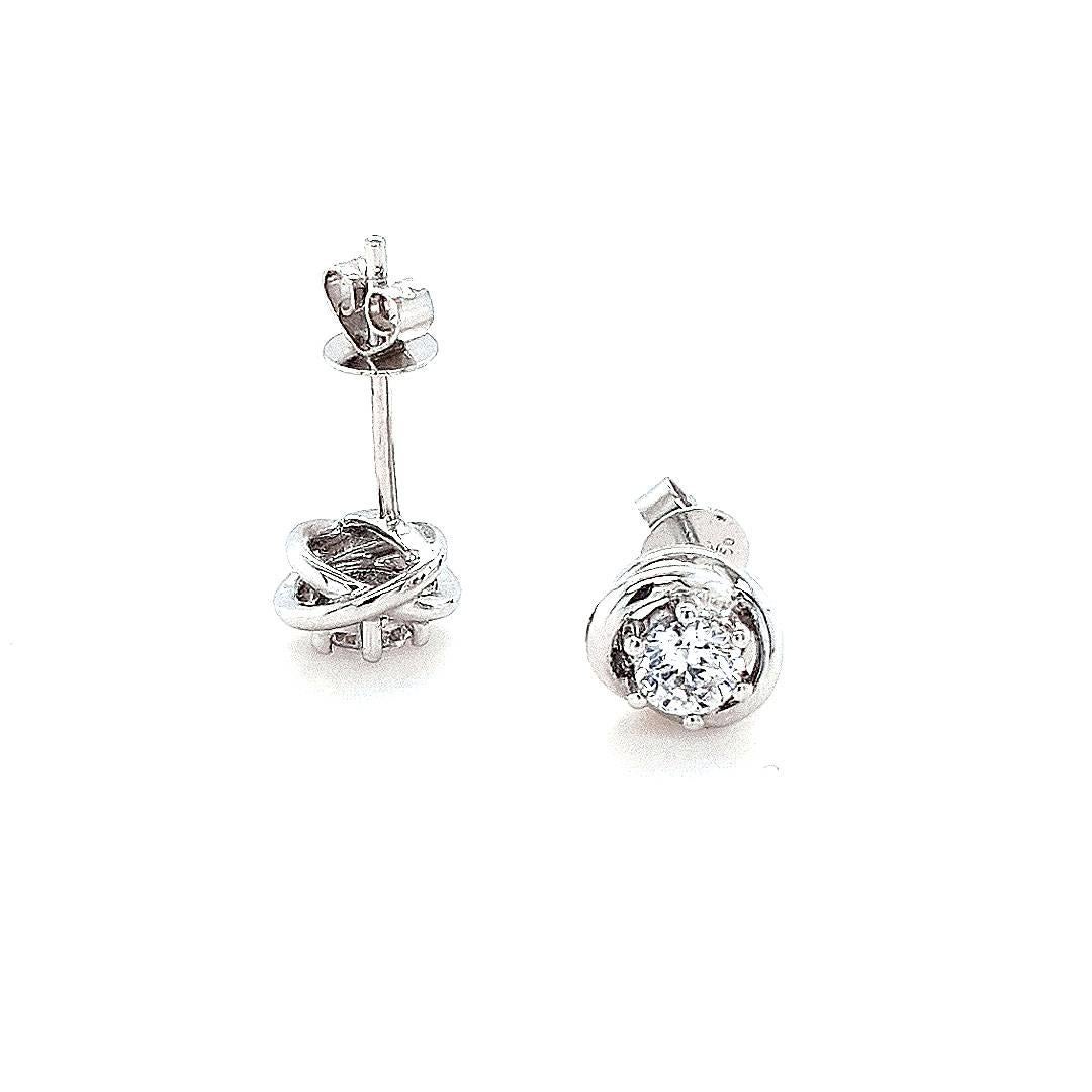 Contemporary 0.25ct Diamond 18 Karat White Gold Plain Halo Aurora Stud Earrings For Sale