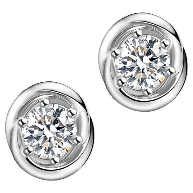0.25ct Diamond 18 Karat White Gold Plain Halo Aurora Stud Earrings For Sale